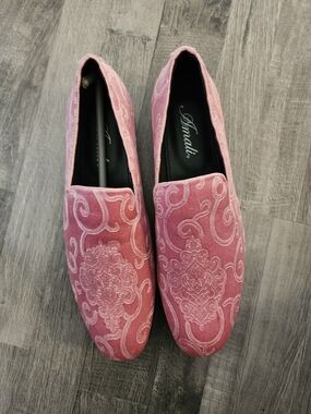 Bryant By Amali Pink Velvet Embroidered Slip-On Loafers